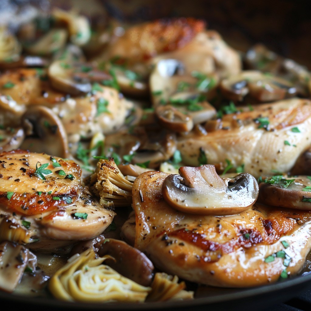 Chicken Scaloppine with Mushrooms and Artichokes